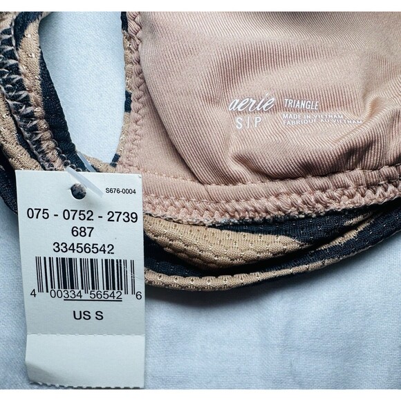 AERIE Black Brown Animal Print Triangle Bow Bikini Top‎ SMALL NWT - Picture 5 of 7